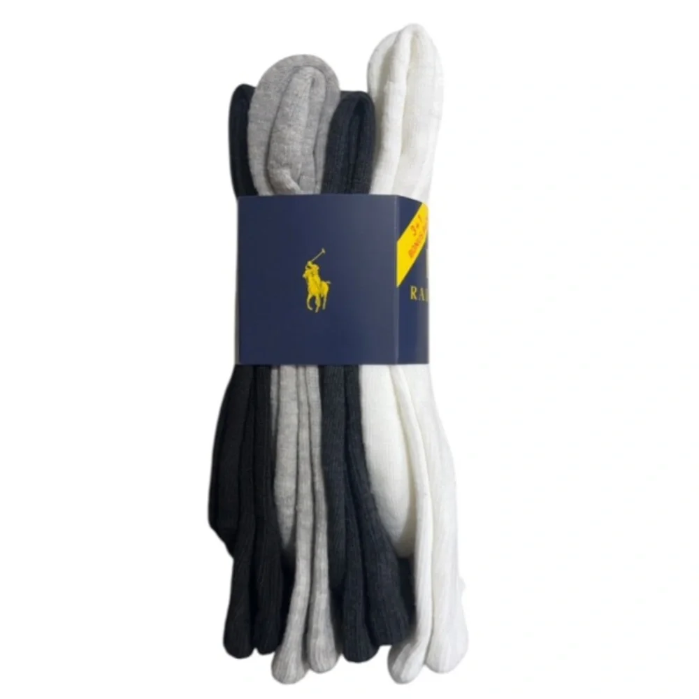 Polo by Ralph Lauren Men's White and Black Socks - 4 Pack Size 6-12 1/2